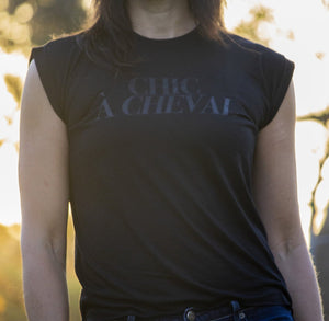 Chic à Cheval T-shirt Femme Epaules Roulées Noir