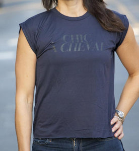 Chic à Cheval T-shirt Femme Epaules Roulées Bleu Marine