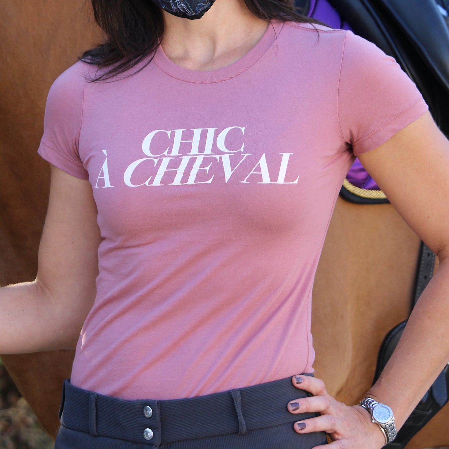 Chic à Cheval T-shirt Femme Rose Mauve
